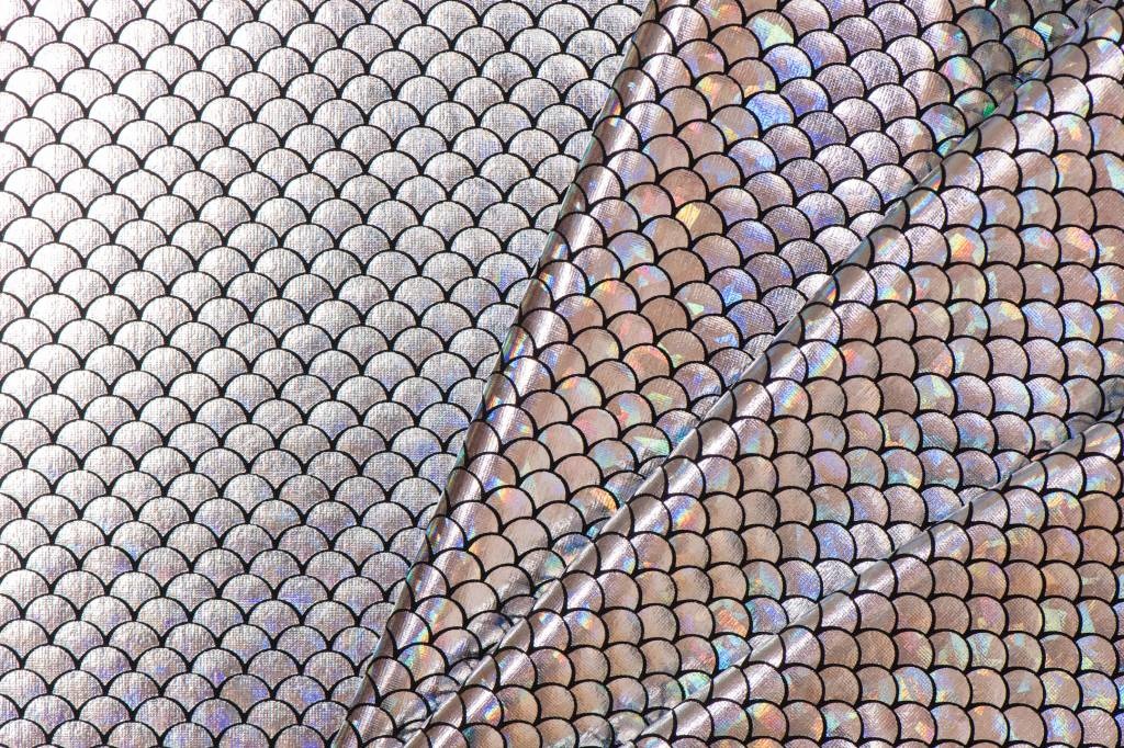 Lycra Bedrukt Met Kleine Schubben Zilver