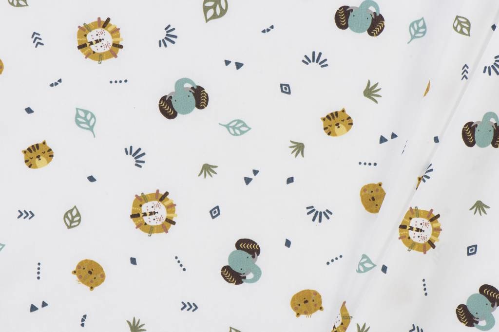 Katoen Poplin Elephants and Lions