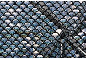 Lycra bedrukt met zilveren schubben