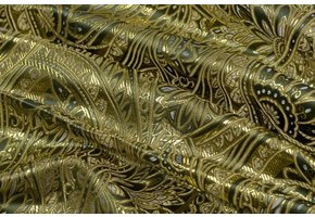 Brokaat Stof Floral Olijfgroen - Goud