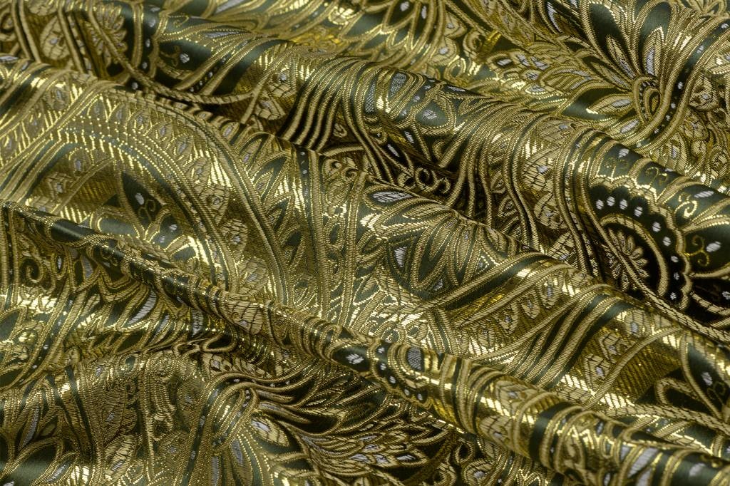 Brokaat Floral Donkergroen-Goud