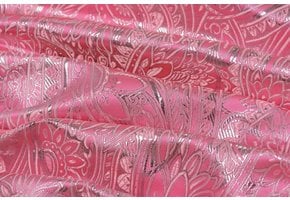 Brokaat Stof Floral Roze - Zilver