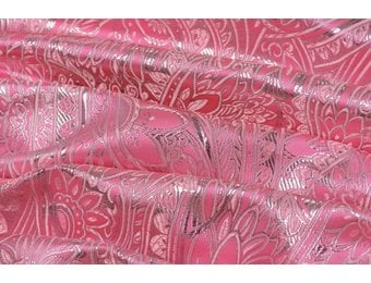 Brokaat Stof Floral Roze - Zilver
