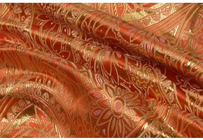 Brokaat Stof Floral Oranje - Goud