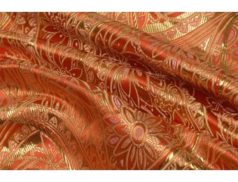 Brokaat Stof Floral Oranje - Goud