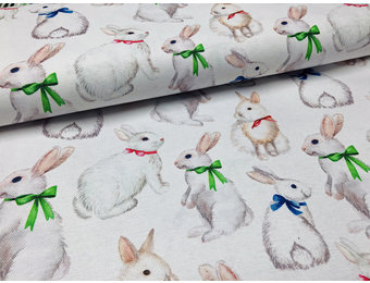 Deco Stof White Bunnies