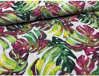 Deco Stof Tropical Leaves Colored