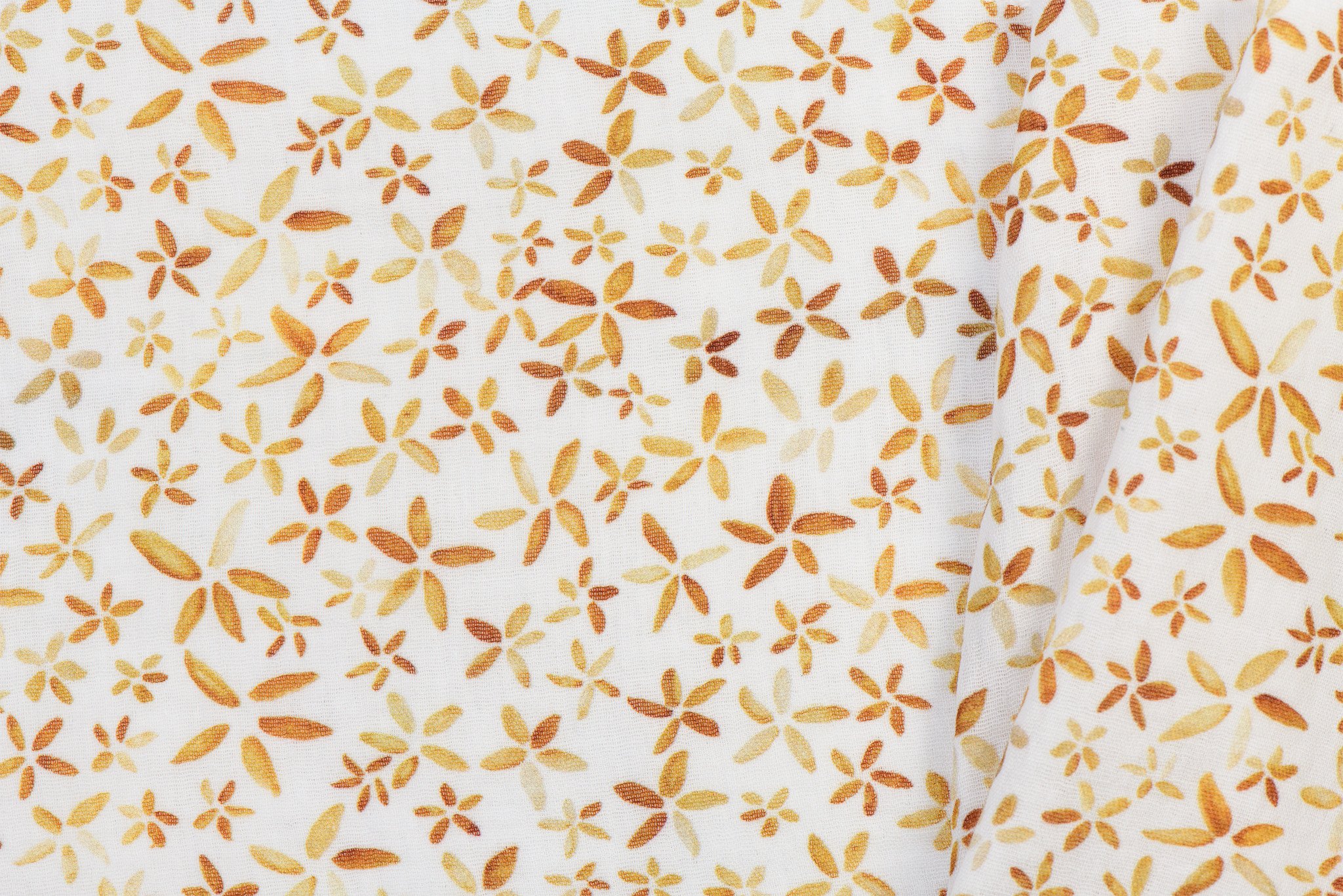 Double gauze digital flowers white / cognac