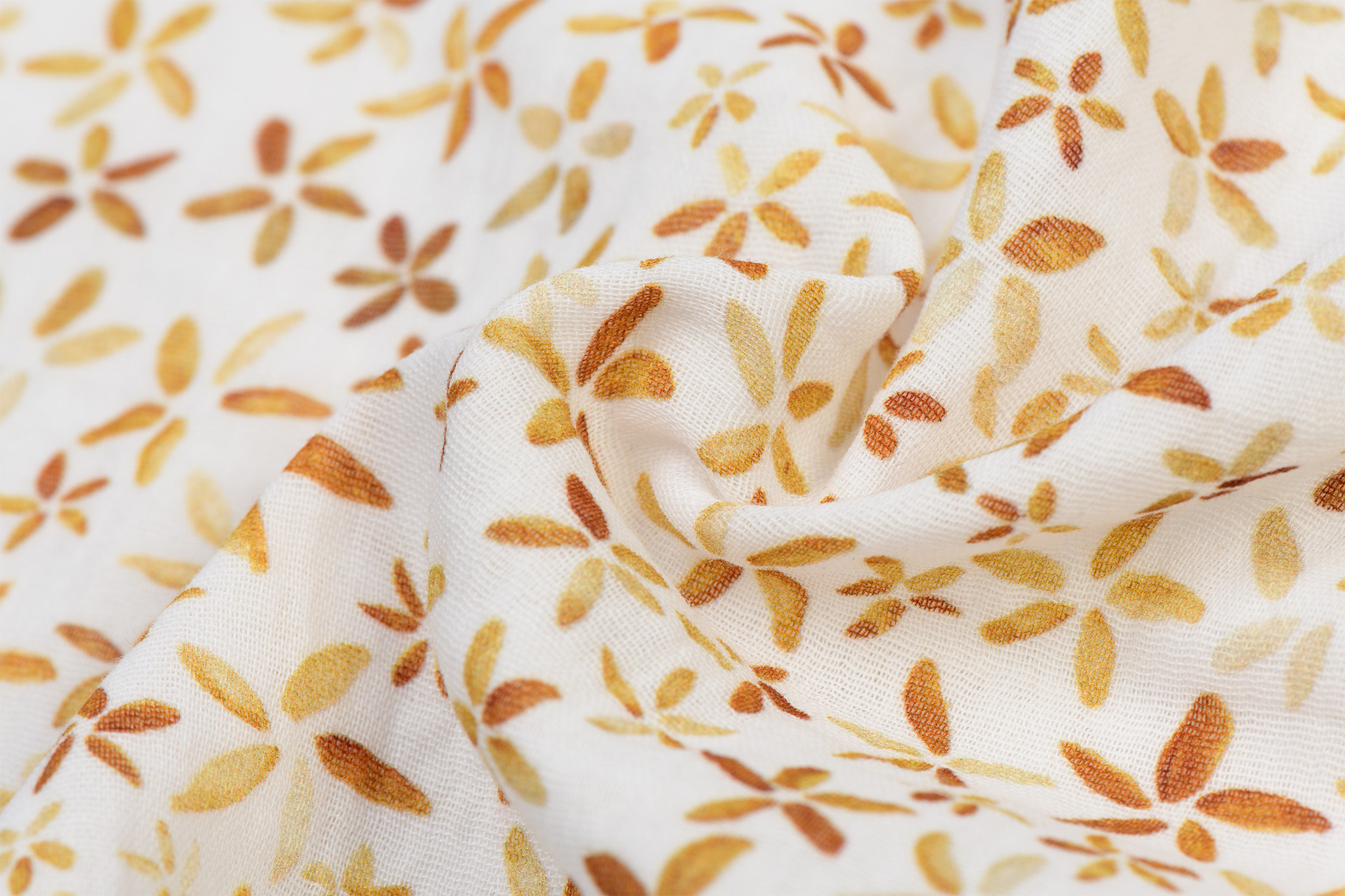 Double gauze digital flowers white / cognac