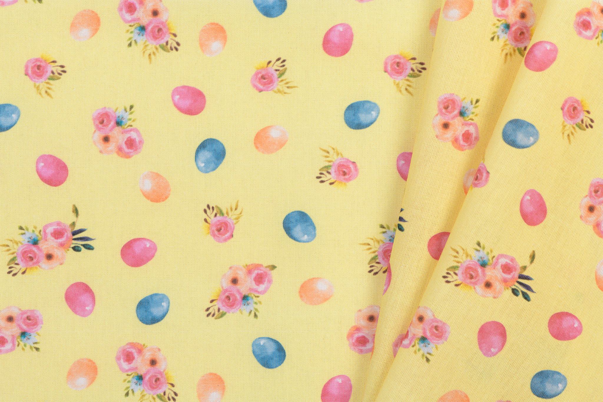 Katoen Poplin Eggs & Flowers Yellow