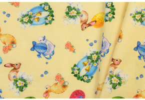 Katoen Poplin Easter Friends Yellow