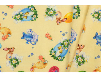 Katoen Poplin Easter Friends Yellow