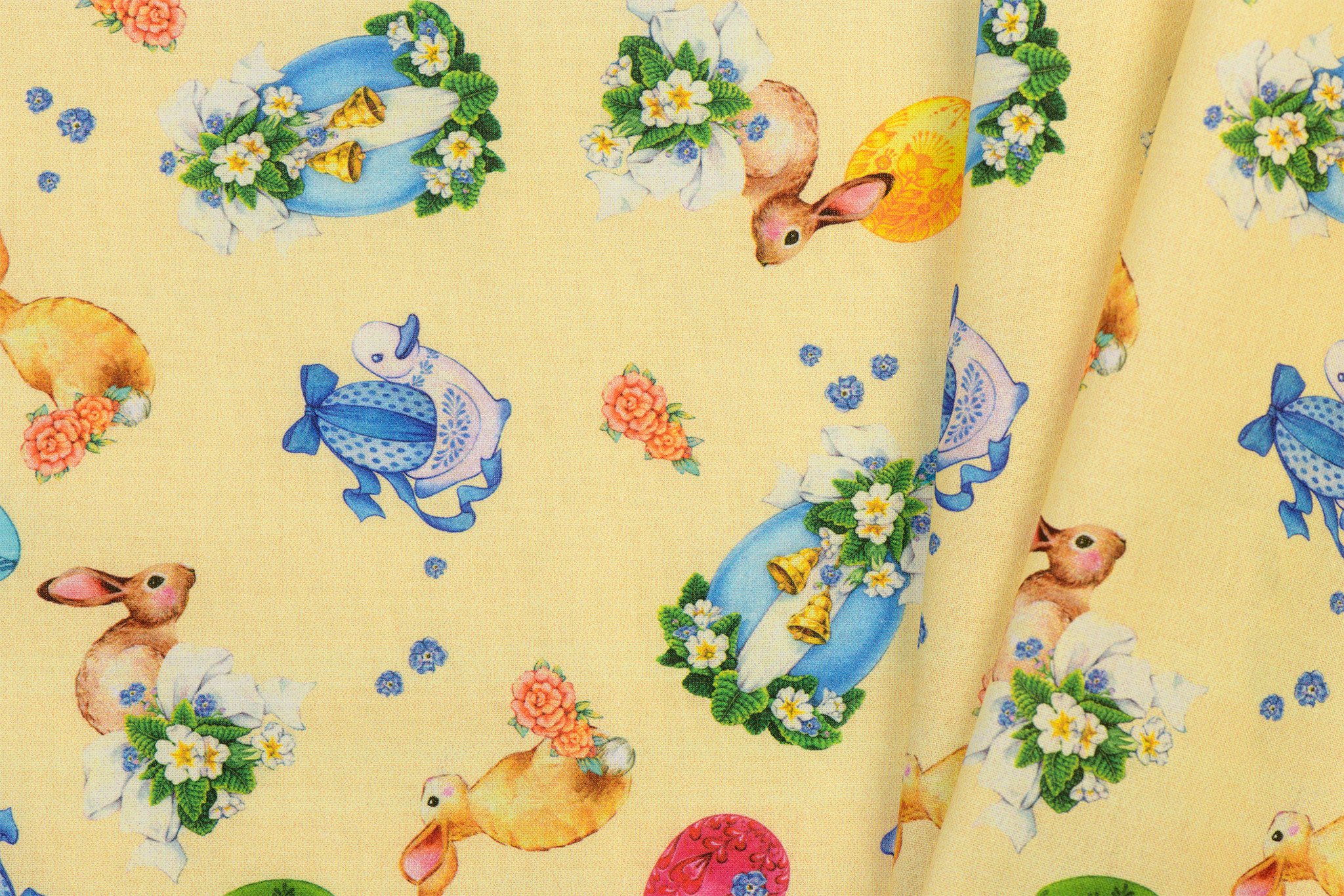 Katoen Poplin Easter Friends Yellow