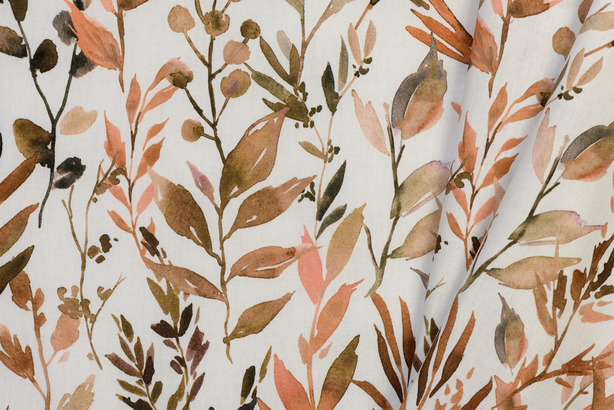 Katoen poplin watercolor leaves c.marrons