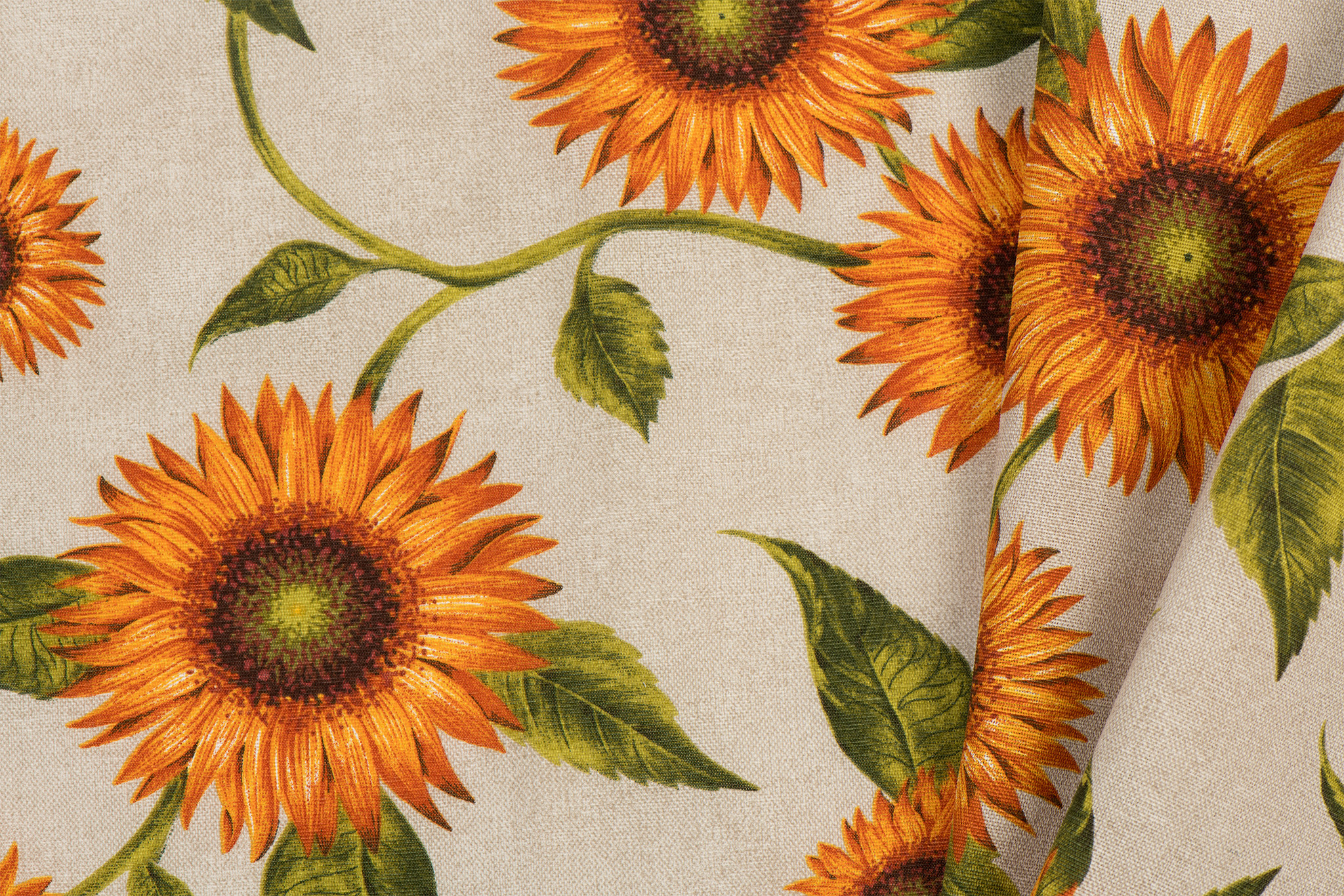 Deco stof linnenlook zonnebloemen