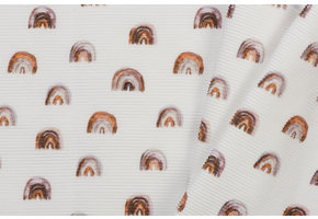Ottoman Rib Jersey Stof - Mini Regenboog Licht Bruin