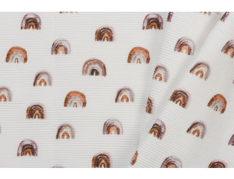 Ottoman Rib Jersey Stof - Mini Regenboog Licht Bruin