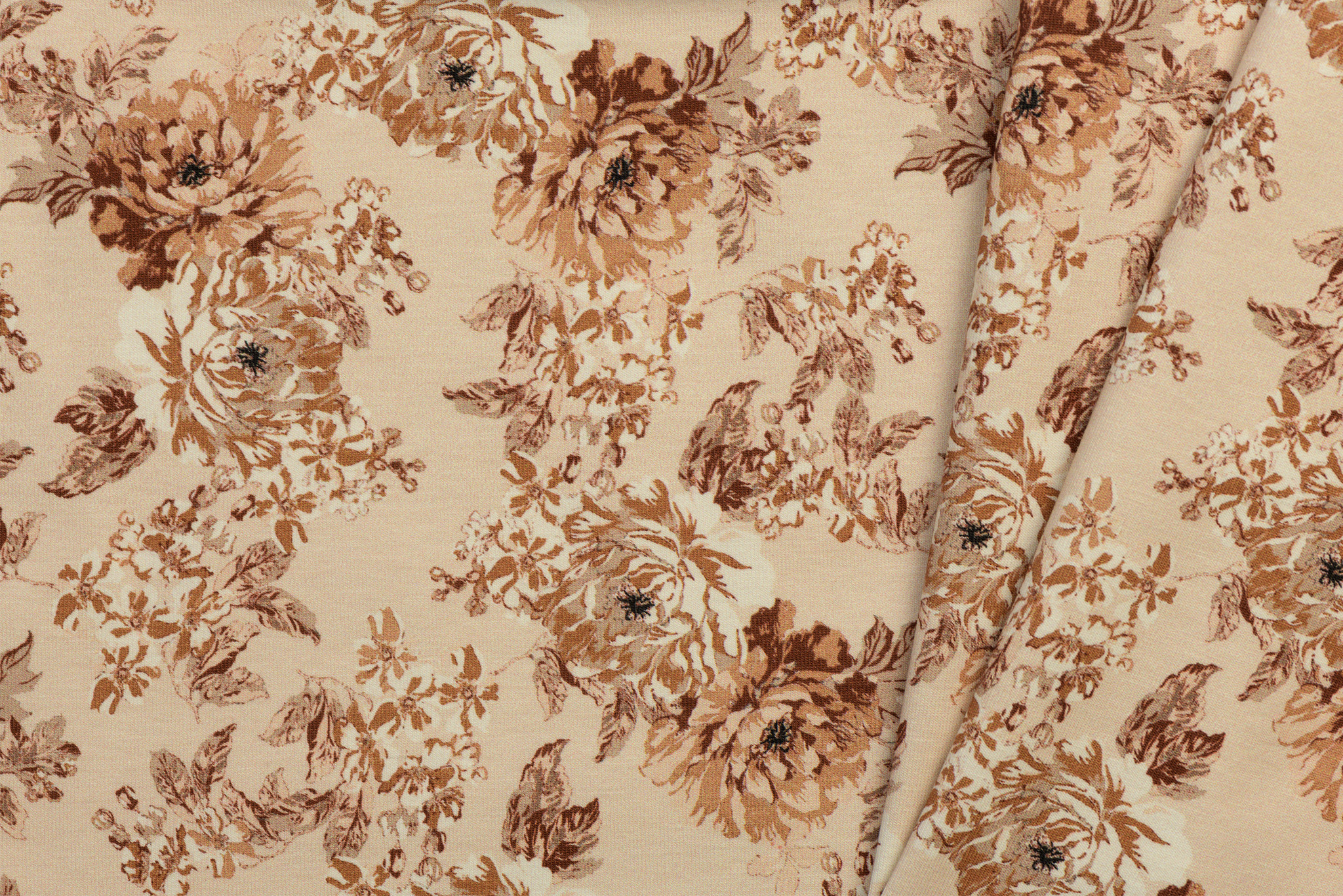 Jersey Katoen Digitale Print - Artistiek Bloem Beige