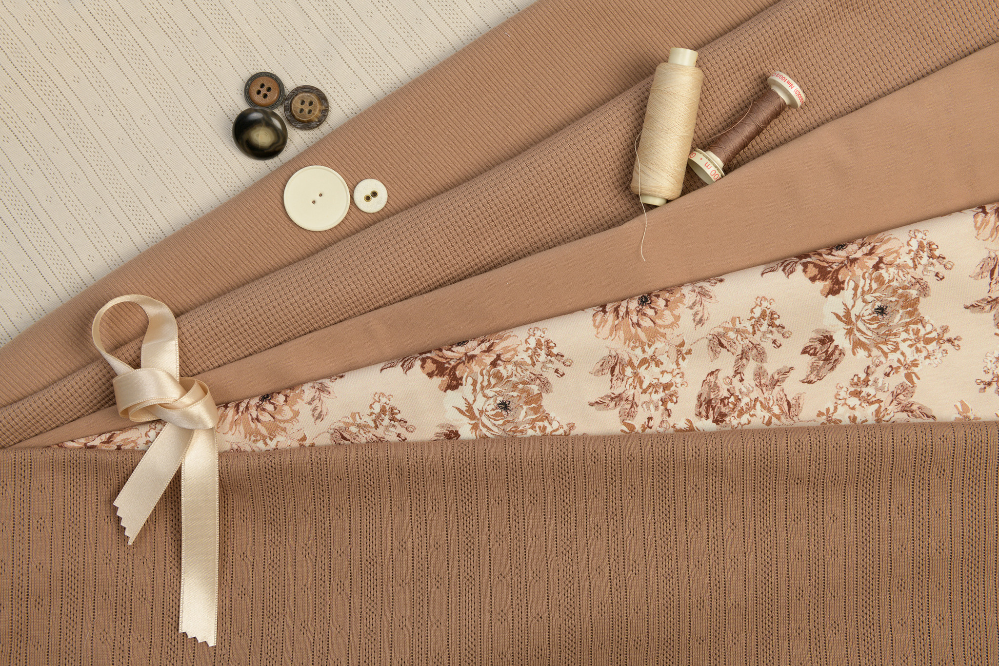 Jersey Katoen Digitale Print - Artistiek Bloem Beige