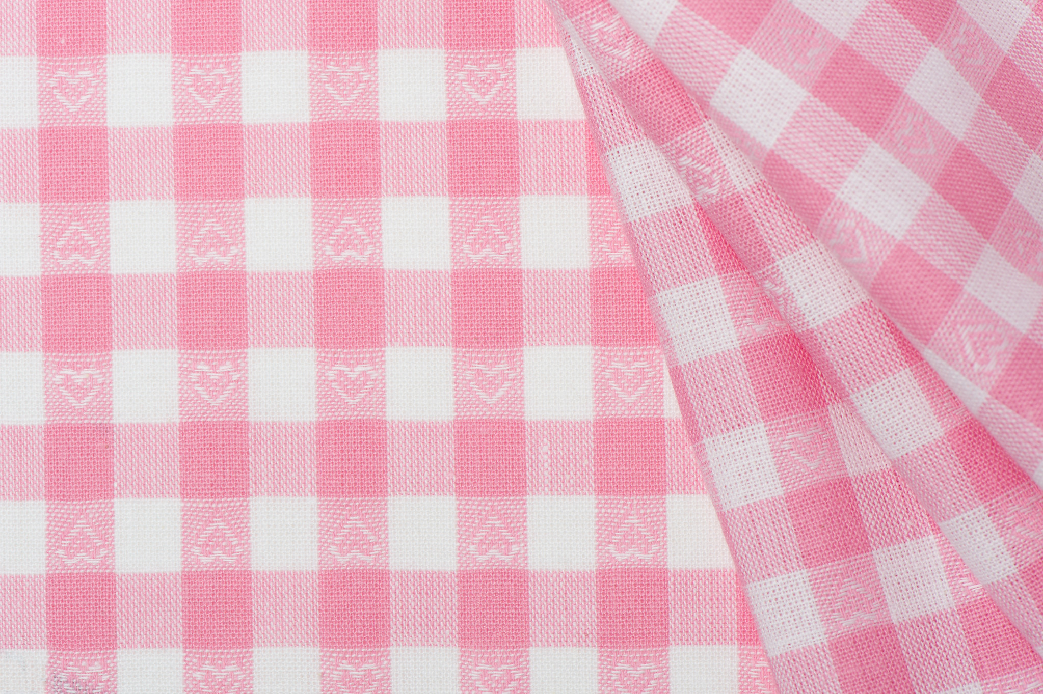 Boerenbont ruit stof, 1 cm roze met hartjes