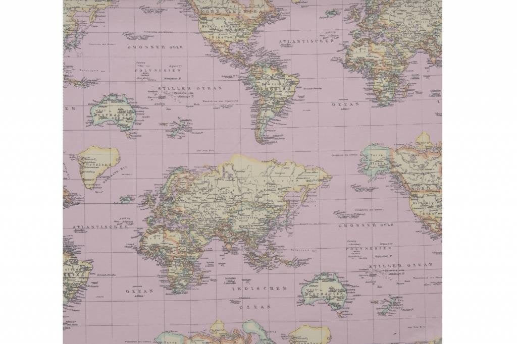 Wereldkaart canvas roze