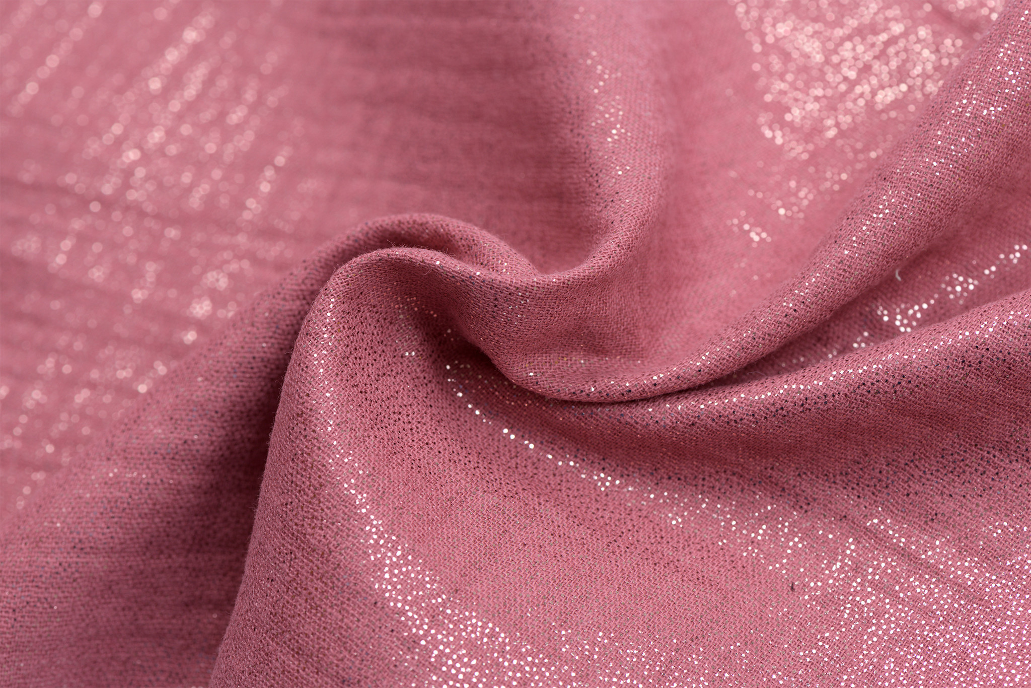 Double gauze katoen glitter dusty oud rose