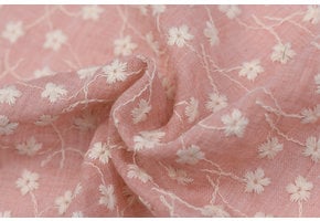 Embroidery katoen voile bloemen licht oud rose