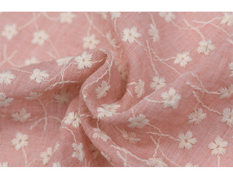 Embroidery katoen voile bloemen licht oud rose