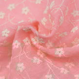 Embroidery katoen voile bloemen coral roze