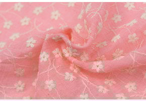 Embroidery katoen voile bloemen coral roze