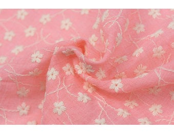 Embroidery katoen voile bloemen coral roze