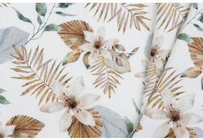 Canvas Decostof Bladeren Bloemen Wit