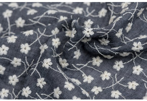 Embroidery katoen voile bloemen zwart