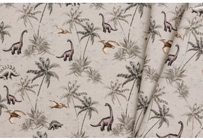 French Terry Digitale Print - Dino Jungle Taupe