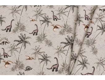 French Terry Digitale Print - Dino Jungle Taupe
