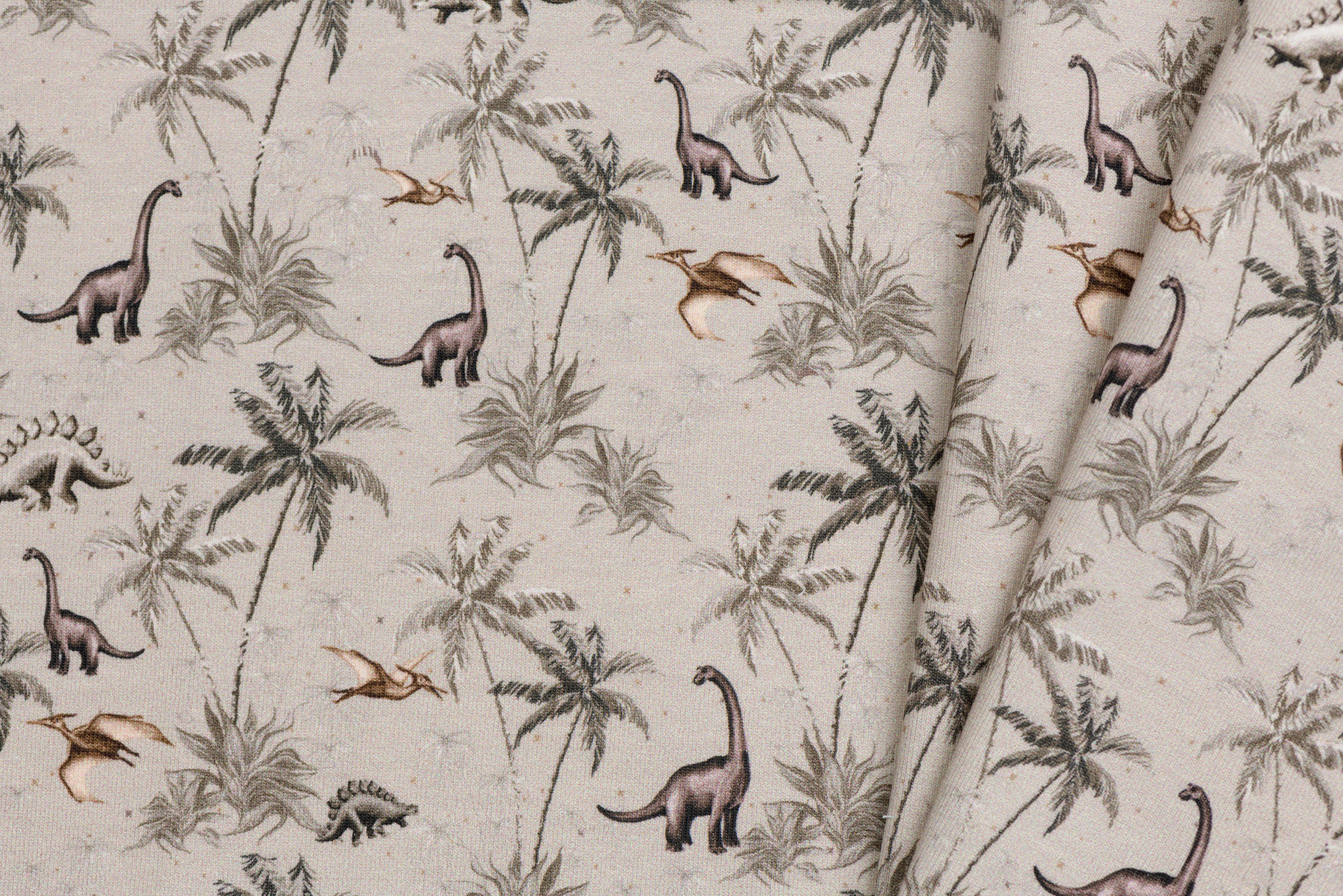 French Terry Digitale Print - Dino Jungle Taupe