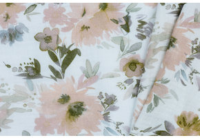 Double gauze digitaal wilde bloemen wit