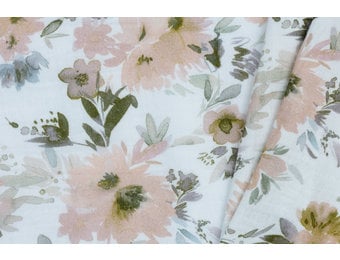 Double gauze digitaal wilde bloemen wit