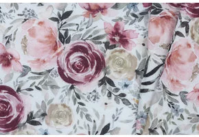 Double gauze digitaal bloemen off white