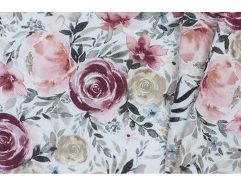 Double gauze digitaal bloemen off white