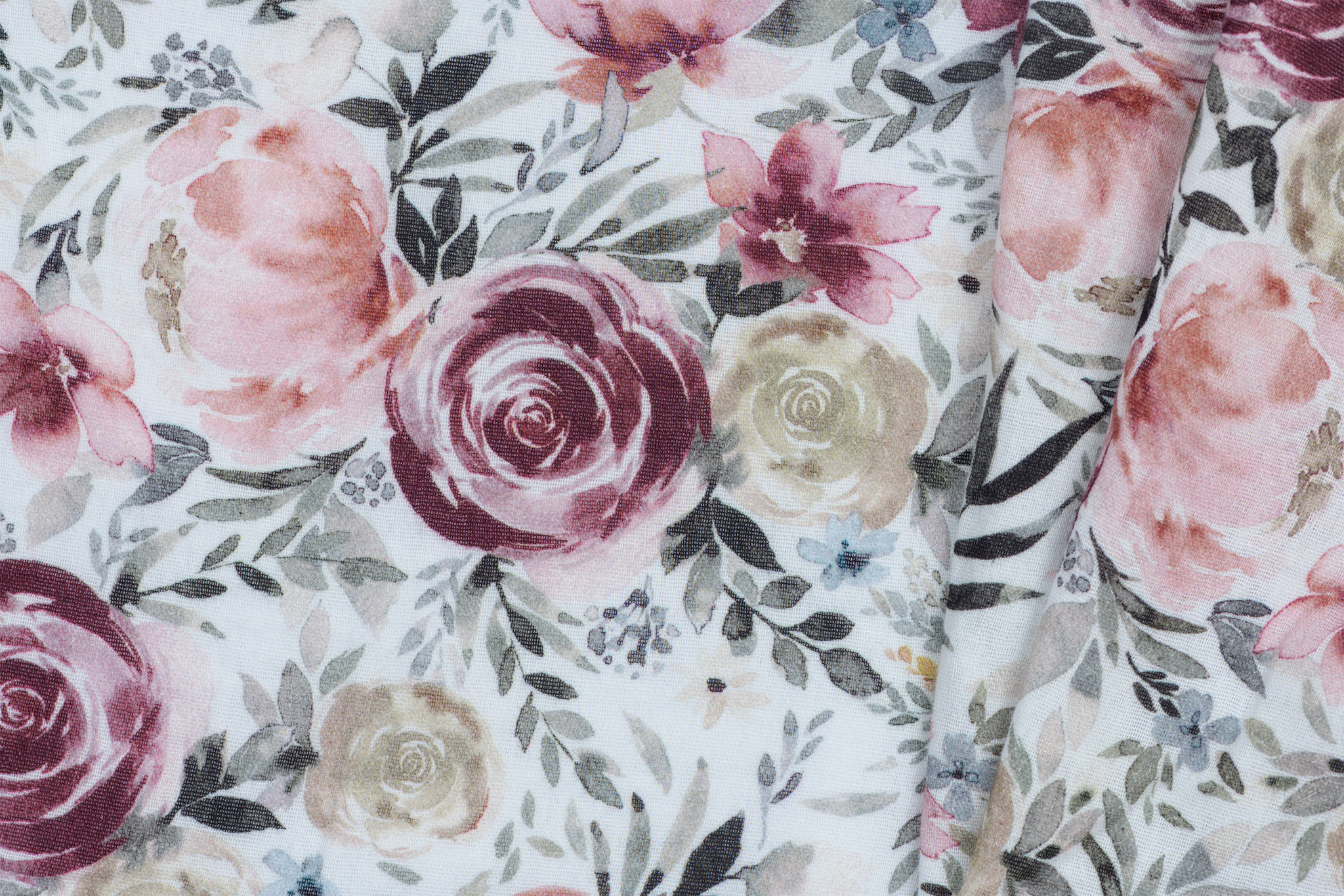 Double gauze digitaal bloemen off white