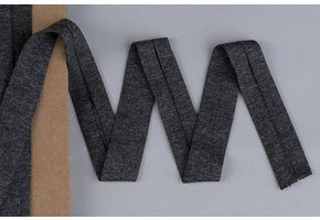 Tricot biaisband gemeleerd donker grijs  20mm