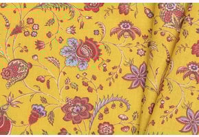 Katoen Vintage Bloemen Holi Geel