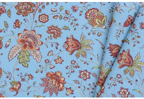 Katoen Vintage Bloemen Holi Aqua