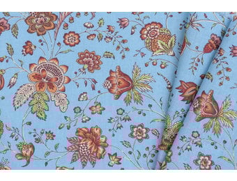 Katoen Vintage Bloemen Holi Aqua