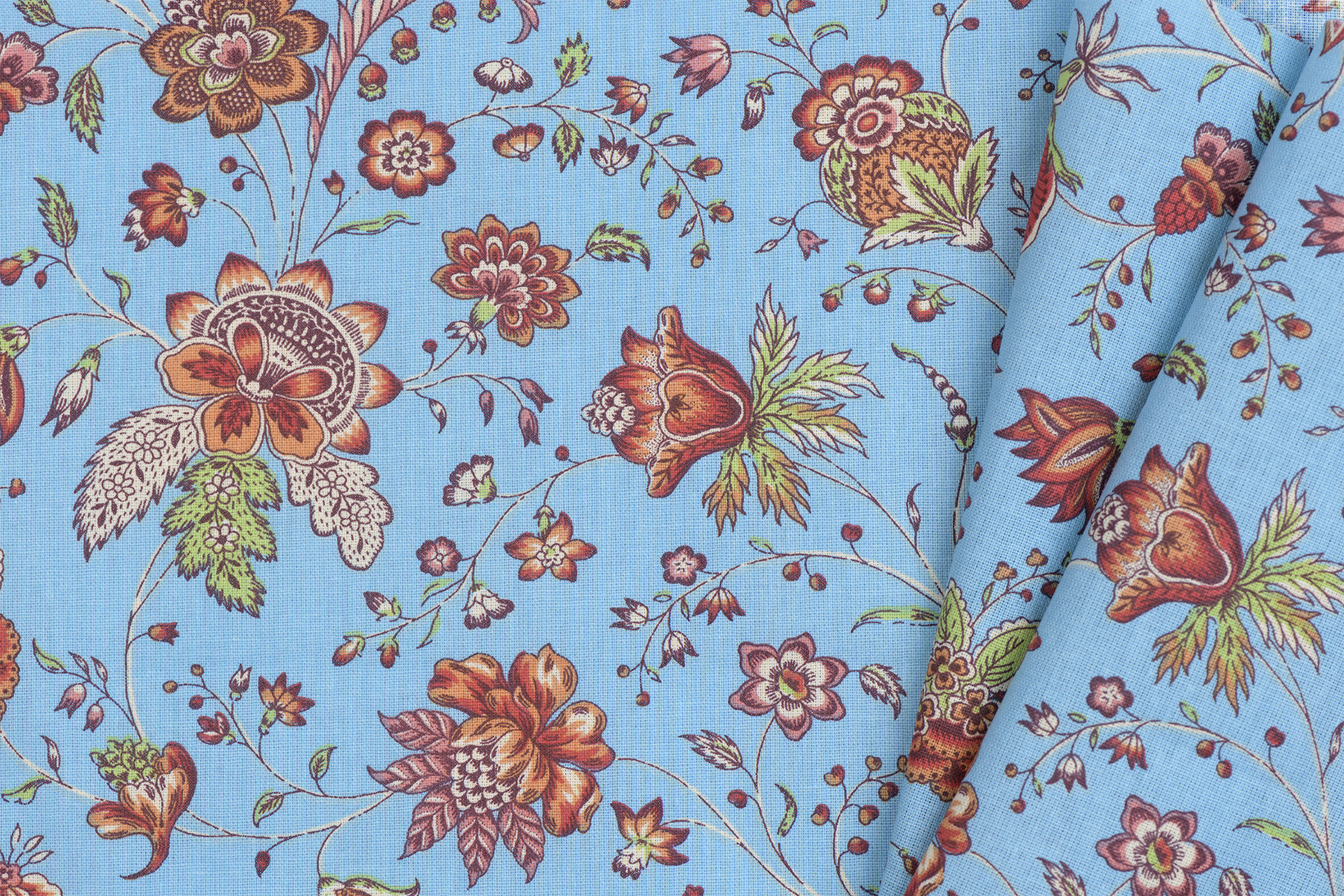 Katoen Vintage Bloemen Holi Aqua