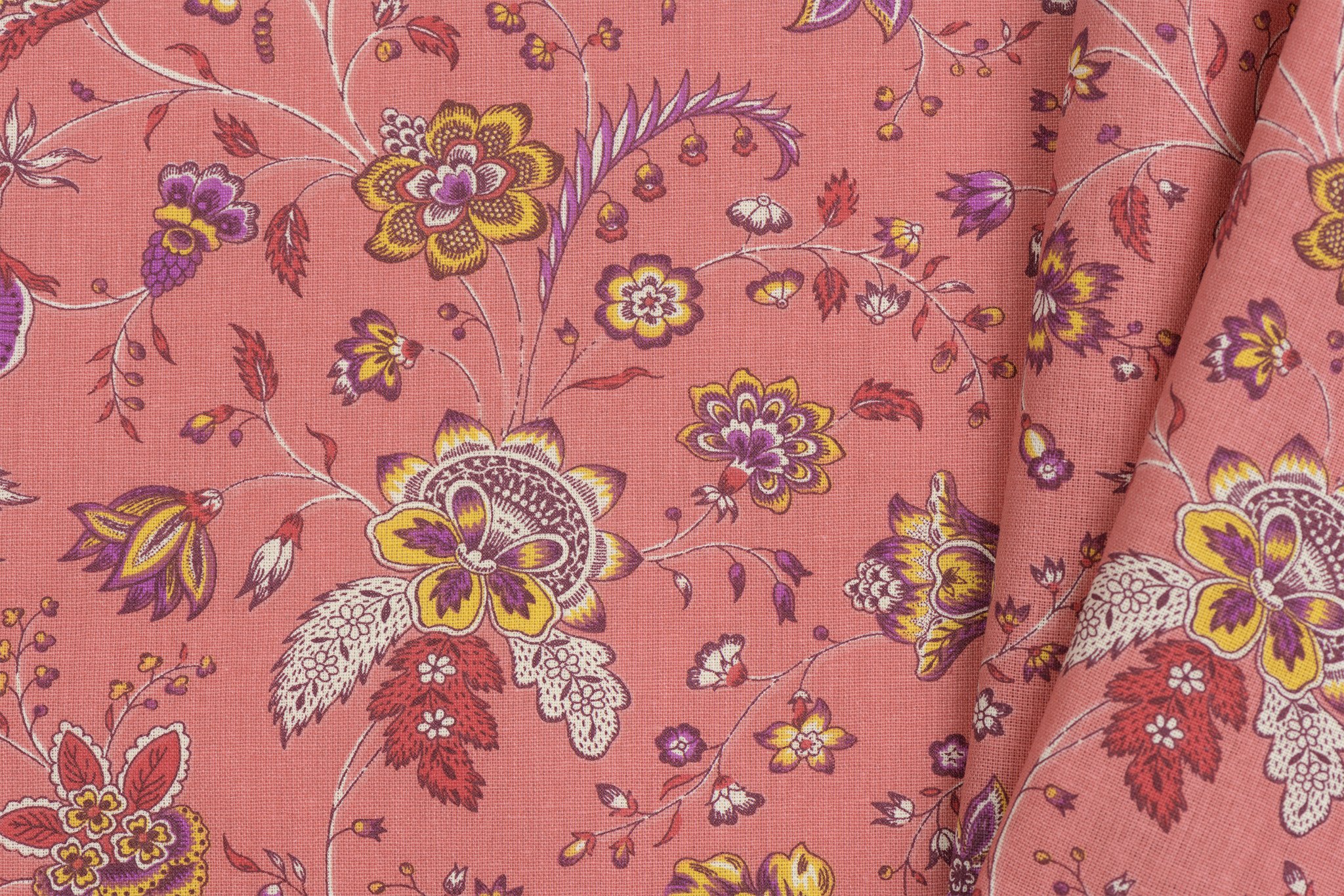 Katoen Vintage Bloemen Holi Coral