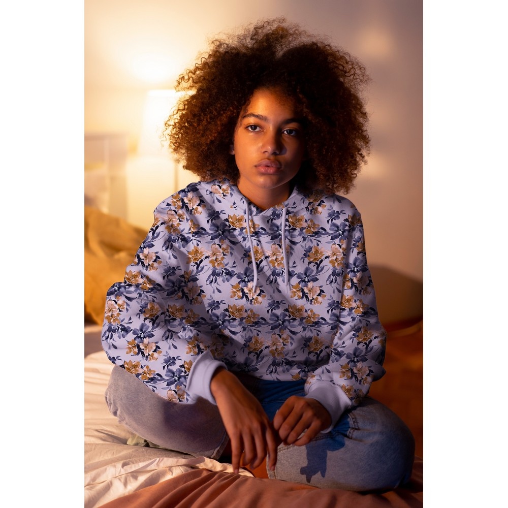 French terry bloemen lila