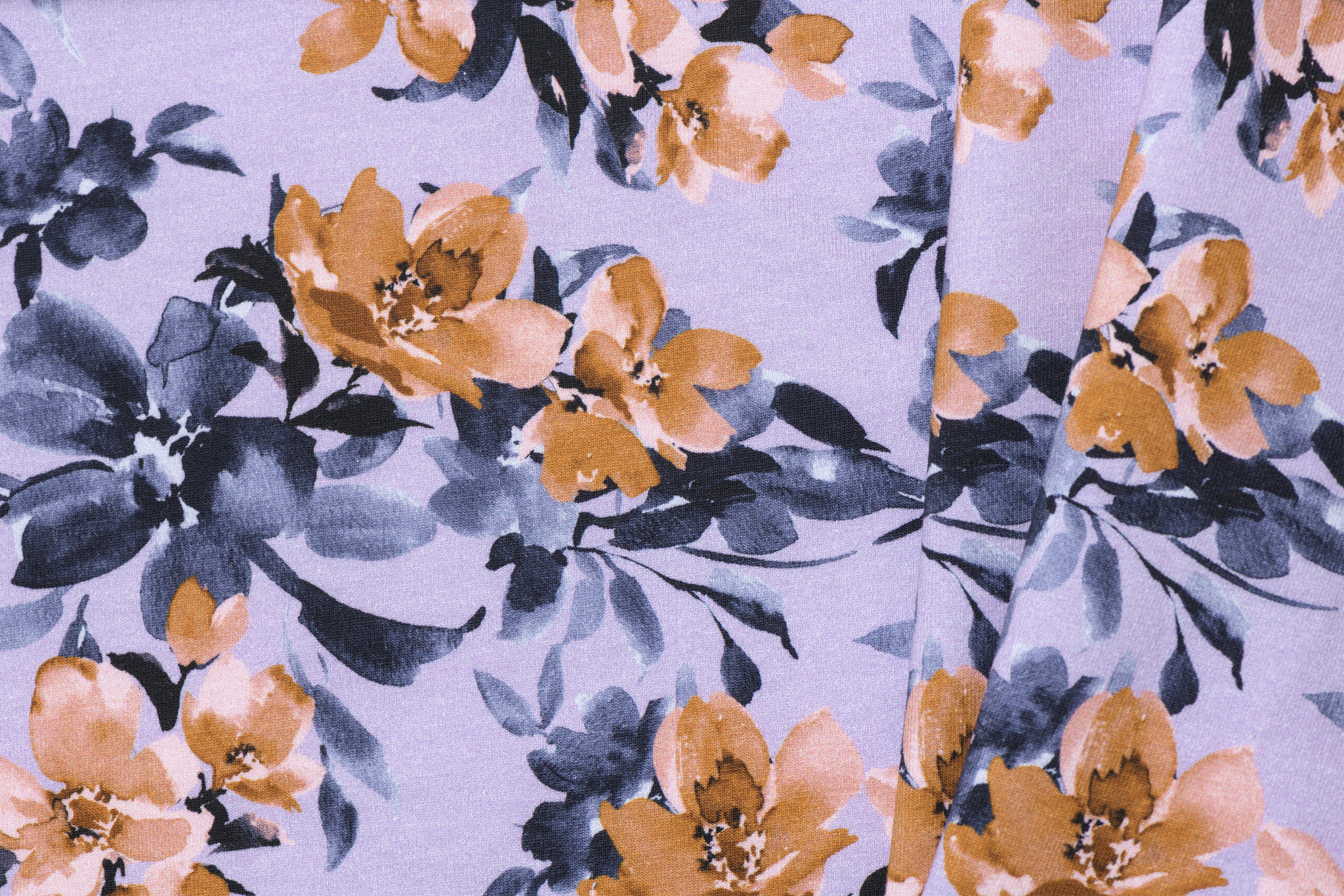 French terry bloemen lila