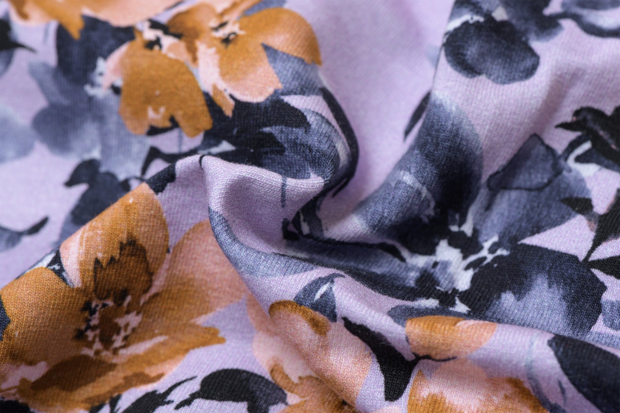 French terry bloemen lila